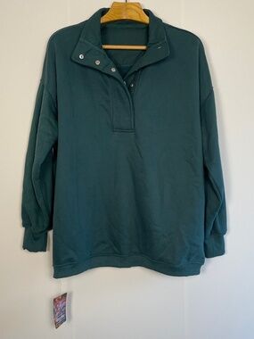 GACAKY Dark Green Oversized Henley Snap Mock Neck NWT Cozy Fleece Sweatshirt XXL